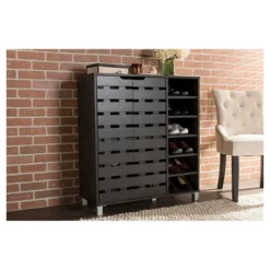 Shirley Modern And Contemporary Wood 2-Door Shoe Cabinet With Open Shelves - Dark Brown - Baxton Studio -Urban Dwell Gear Outlet Store GUEST 799a9a0d 9655 4a2f 8826 1730bf5b00a4