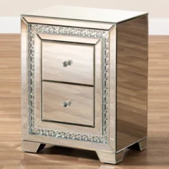 Baxton Studio Mina Mirrored 2 Drawer Nightstand Bedside Table Silver - BaxtonStudio -Urban Dwell Gear Outlet Store GUEST 79e6e206 d733 4e12 a0b9 6a28102638af