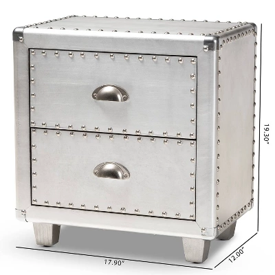 2 Drawer Davet Metal Nightstand Silver - Baxton Studio 8 2 Drawer Davet Metal Nightstand Silver - Baxton Studio - Image 8