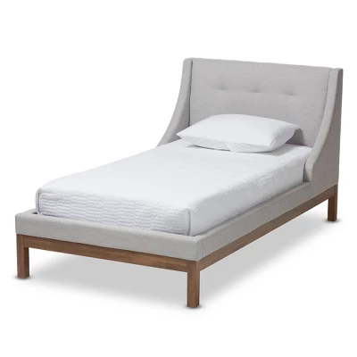 Louvain Modern And Contemporary Fabric Upholstered Walnut - Finished Platform Bed Grayish Beige - Baxton Studio 8 Louvain Modern And Contemporary Fabric Upholstered Walnut - Finished Platform Bed Grayish Beige - Baxton Studio - Image 8