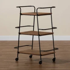 Small Bernard Rustic Industrial Metal And Wood 3 Tier Mobile Wine Bar Cart Black/Walnut - Baxton Studio -Urban Dwell Gear Outlet Store GUEST 7b7ef752 ce3e 482f b796 fa2fd1bafbc6