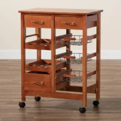Crayton Wood And Metal Mobile Kitchen Storage Cart Oak Brown/Silver - Baxton Studio -Urban Dwell Gear Outlet Store GUEST 7bfd9649 17cd 4e56 a708 79f6b1e0c270