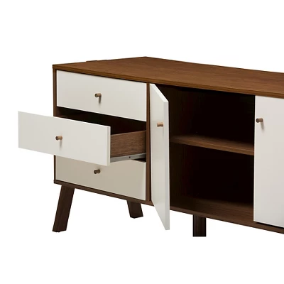 Harlow Mid-century Modern Scandinavian Style Wood Sideboard Storage Cabinet - Walnut/White - Baxton Studio 3 Harlow Mid-century Modern Scandinavian Style Wood Sideboard Storage Cabinet - Walnut/White - Baxton Studio - Image 3