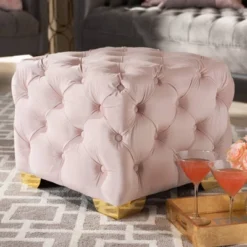 Avara Velvet Finished Button Tufted Ottoman Pink - Baxton Studio -Urban Dwell Gear Outlet Store GUEST 7deacc3d 8cf2 4ba4 abb1 14708d08657e