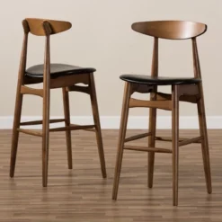 Set Of 2 Flora Mid-Century Modern Walnut Finished Wood Upholstered Barstools Black - Baxton Studio -Urban Dwell Gear Outlet Store GUEST 7dfc5d1f 3a84 48ae 8a14 e27238ac1c24