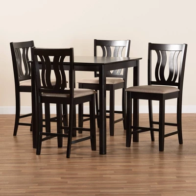 5pc Fenton Fabric Upholstered And Wood Pub Dining Set Dark Brown - Baxton Studio 6 5pc Fenton Fabric Upholstered And Wood Pub Dining Set Dark Brown - Baxton Studio - Image 6