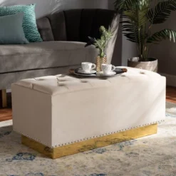 Powell Velvet Fabric Upholstered And PU Leather Ottoman Gold - Baxton Studio -Urban Dwell Gear Outlet Store GUEST 7e721483 71a4 4c5c b660 28c1e34d915f