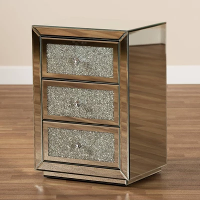 Talan 3 Drawers Mirrored Nightstand - Baxton Studio 6 Talan 3 Drawers Mirrored Nightstand - Baxton Studio - Image 6