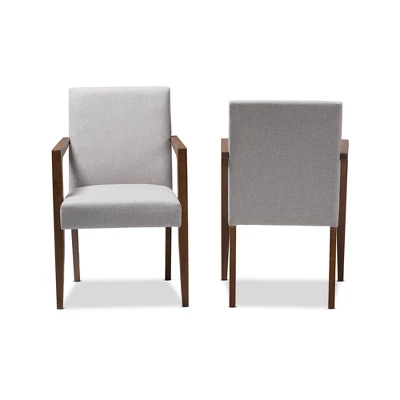 Set Of 2 Andrea Mid - Century Modern Upholstered Wooden Armchair - Grayish Beige - Baxton Studio 1 Set Of 2 Andrea Mid - Century Modern Upholstered Wooden Armchair - Grayish Beige - Baxton Studio