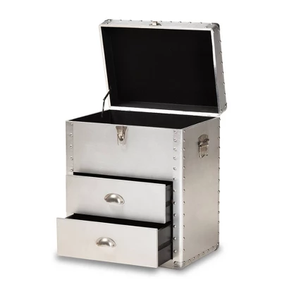 Serge Metal 2 Drawer Accent Storage Chest Silver - Baxton Studio 1 Serge Metal 2 Drawer Accent Storage Chest Silver - Baxton Studio