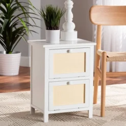 Sariah Wood Rattan 2 Door Nightstand White - Baxton Studio -Urban Dwell Gear Outlet Store GUEST 80e649b1 dd30 4193 933f 940038c95f4a