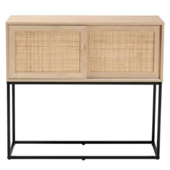 Amelia Wood Rattan Sideboard Buffet Dining Cabinet Natural Brown/Black - Baxton Studio