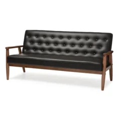 Sorrento Mid-Century Retro Modern Faux Leather Upholstered Wooden 3 Seater Sofa - Baxton Studio -Urban Dwell Gear Outlet Store GUEST 820a3a0b ab24 438c a1ec 1f99ad811f39