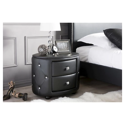 Davina Hollywood Glamour Style Oval 2 - Drawer Faux Leather Upholstered Nightstand - Baxton Studio 5 Davina Hollywood Glamour Style Oval 2 - Drawer Faux Leather Upholstered Nightstand - Baxton Studio - Image 5
