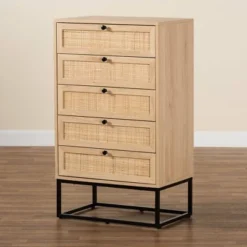 Amelia Wood Rattan 5 Drawer Storage Cabinet Natural Brown/Black - Baxton Studio -Urban Dwell Gear Outlet Store GUEST 844c9bb9 c354 4038 9776 89de2fe18416