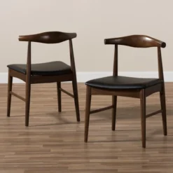 Set Of 2 Winton Mid Century Modern Walnut Wood Dining Chairs Black, Brown - Baxton Studio -Urban Dwell Gear Outlet Store GUEST 84e5b041 9dc0 4e70 a8b3 a78589207394