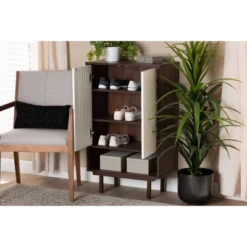 2 Door Meike Two-Tone Wood Shoe Cabinet Walnut/White - Baxton Studio -Urban Dwell Gear Outlet Store GUEST 863ee331 3871 49a0 87fa 3954fd3c68a2