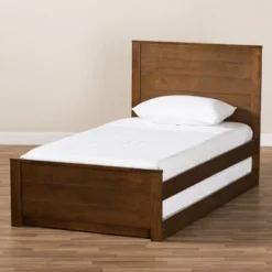 Twin Catalina Modern Classic Mission Style Finished Wood Platform Bed With Trundle - Baxton Studio