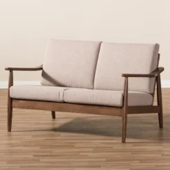 Venza Mid-Modern Walnut Wood Fabric Upholstered 2 Seater Loveseat Light Brown - Baxton Studio -Urban Dwell Gear Outlet Store GUEST 873318d1 b848 4e9f ac5b 1c40c424a25b