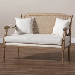 Urban Dwell Gear Outlet Store 3 Clemence Upholstered Whitewashed Wood Sofa Loveseat Ivory/Oak - Baxton Studio