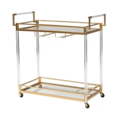 Savannah Metal And Glass Wine Cart Gold/Clear - Baxton Studio