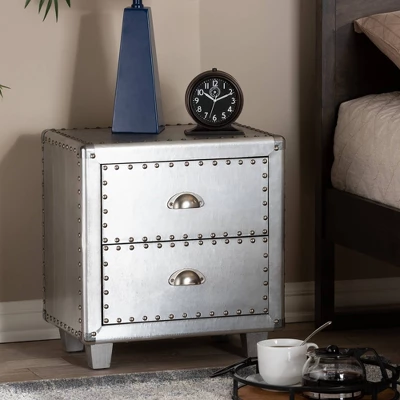2 Drawer Davet Metal Nightstand Silver - Baxton Studio 6 2 Drawer Davet Metal Nightstand Silver - Baxton Studio - Image 6
