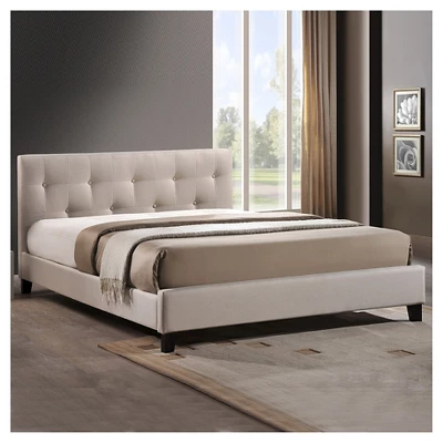 Queen Annette Linen Modern Bed With Upholstered Headboard Light Beige - Baxton Studio 1 Queen Annette Linen Modern Bed With Upholstered Headboard Light Beige - Baxton Studio