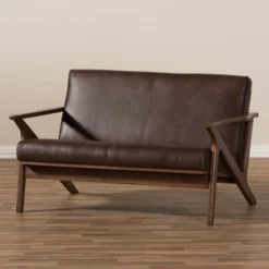 Bianca Mid-Modern Walnut Wood Distressed Faux Leather 2 Seater Loveseat Dark Brown - Baxton Studio -Urban Dwell Gear Outlet Store GUEST 8967b301 b2d9 4346 ac29 f46f057aa611