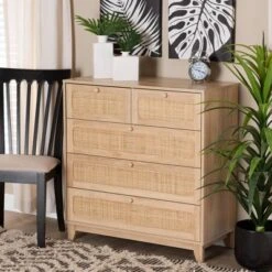 Elsbeth Wood And Natural Rattan 5 Drawer Storage Cabinet Oak Brown/Natural Brown - Baxton Studio -Urban Dwell Gear Outlet Store GUEST 89e3d15b 52c1 458c 9a6f ad0814eca487