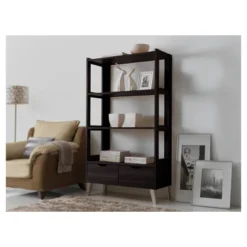 62.4" 2 Drawers Kalien Modern And Contemporary Bookshelf With Display Shelves Espresso Brown - Baxton Studio -Urban Dwell Gear Outlet Store GUEST 8a6d216d dbbb 4f8a a63e 8b1e2691fd80