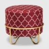 Candice Quatrefoil Velvet Upholstered Metal Ottoman Red - Baxton Studio
