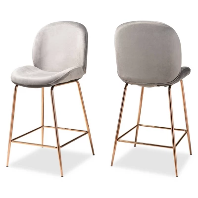 2pc Lander Velvet Fabric Upholstered Metal Counter Stool Set - Baxton Studio 10 2pc Lander Velvet Fabric Upholstered Metal Counter Stool Set - Baxton Studio - Image 10