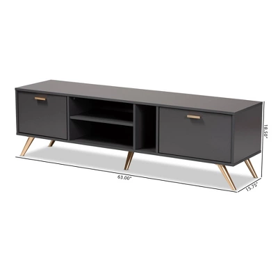Kelson Wood TV Stand For TVs Up To 55" Dark Gray/Gold - Baxton Studio 5 Kelson Wood TV Stand For TVs Up To 55" Dark Gray/Gold - Baxton Studio - Image 5