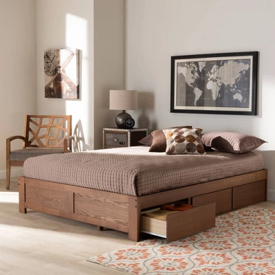 Wren 3 Drawer Storage Bed Frame Walnut - Baxton Studio 8 Wren 3 Drawer Storage Bed Frame Walnut - Baxton Studio - Image 8