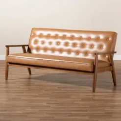 Sorrento Mid-Century Faux Leather Upholstered Wood Sofa Walnut/Brown - Baxton Studio -Urban Dwell Gear Outlet Store GUEST 90733ea7 319f 449b 90ea 29bdd3b2ae5b