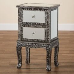 Wycliff Metal And Mirrored Glass 2 Drawer Nightstand Dark Gray/Silver - Baxton Studio -Urban Dwell Gear Outlet Store GUEST 915a4453 d21e 40d9 821b f9b1a5ad188c