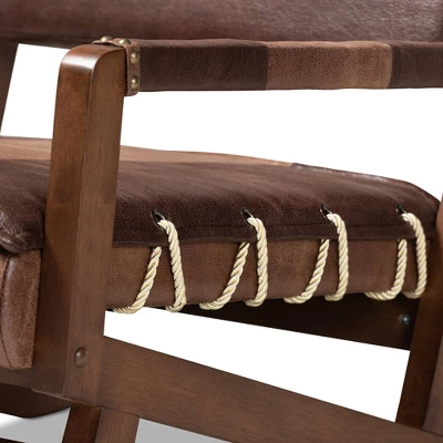 Rovelyn Faux Leather Walnut Finished Wood Lounge Chair Brown - Baxton Studio 4 Rovelyn Faux Leather Walnut Finished Wood Lounge Chair Brown - Baxton Studio - Image 4