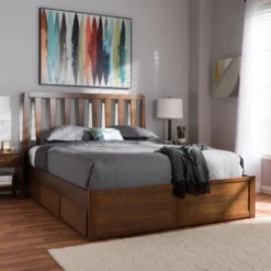 Queen Raurey Modern And Contemporary Walnut Finished Storage Platform Bed Brown - Baxton Studio -Urban Dwell Gear Outlet Store GUEST 9348d1cd f559 41d5 9002 6145a501029b