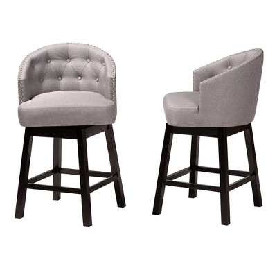 2pc Theron Fabric And Wood Swivel Counter Stool Set - Baxton Studio 3 2pc Theron Fabric And Wood Swivel Counter Stool Set - Baxton Studio - Image 3