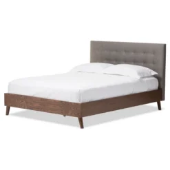 Alinia Mid-Century Retro Modern Fabric Upholstered Walnut Wood Platform Bed - Queen - Baxton Studio -Urban Dwell Gear Outlet Store GUEST 951681c9 9eba 4fe1 897d c101156e592e
