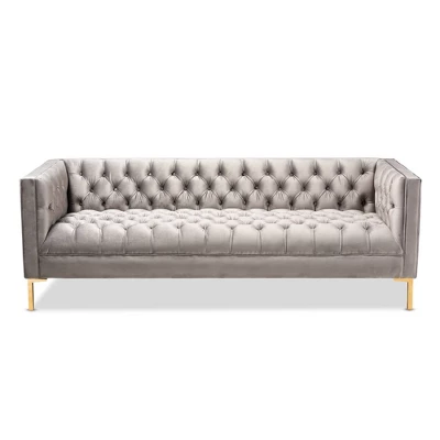 Zanetta Velvet Finished Sofa Gray - Baxton Studio 8 Zanetta Velvet Finished Sofa Gray - Baxton Studio - Image 8