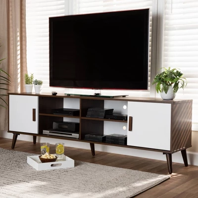 Quinn 2 Door Wood TV Stand For TVs Up To 75" Walnut/White - Baxton Studio 6 Quinn 2 Door Wood TV Stand For TVs Up To 75" Walnut/White - Baxton Studio - Image 6