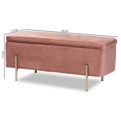 Rockwell Blush Velvet Metal Storage Bench Pink/Gold - Baxton Studio 10 Rockwell Blush Velvet Metal Storage Bench Pink/Gold - Baxton Studio - Image 10