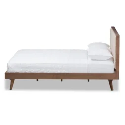 Soloman Mid - Century Modern Fabric And Walnut Finished Wood Platform Bed - Baxton Studio