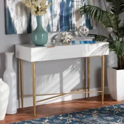 Galia Wood And Metal 1 Drawer Console Table White/Gold - Baxton Studio -Urban Dwell Gear Outlet Store GUEST 9a062f8a abb6 4d97 8e40 8fb88311d77d