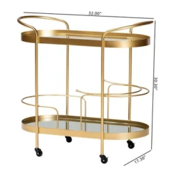 Kamal Glam Brushed Metal And Mirrored Glass 2 Tier Mobile Wine Bar Cart Gold - Baxton Studio -Urban Dwell Gear Outlet Store GUEST 9acd8bc4 de88 4c15 9b22 de4dd868bf18