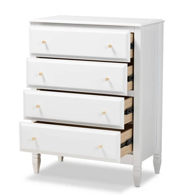 4 Drawer Naomi Wood Bedroom Chest White/Gold - Baxton Studio 1 4 Drawer Naomi Wood Bedroom Chest White/Gold - Baxton Studio