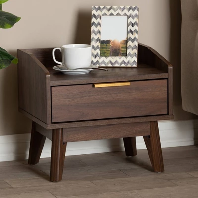 Lena Walnut Finished Wood Nightstand Brown - Baxton Studio 1 Lena Walnut Finished Wood Nightstand Brown - Baxton Studio