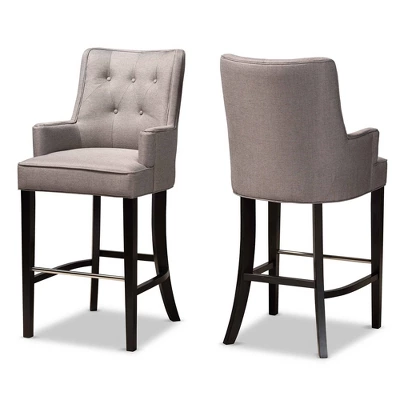 2pc Aldon Upholstered And Wood Bar Stool Set - Baxton Studio 9 2pc Aldon Upholstered And Wood Bar Stool Set - Baxton Studio - Image 9