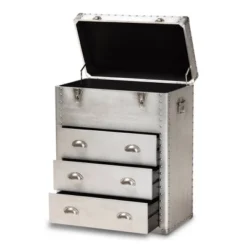 Serge Metal 3 Drawer Accent Storage Chest Silver - Baxton Studio